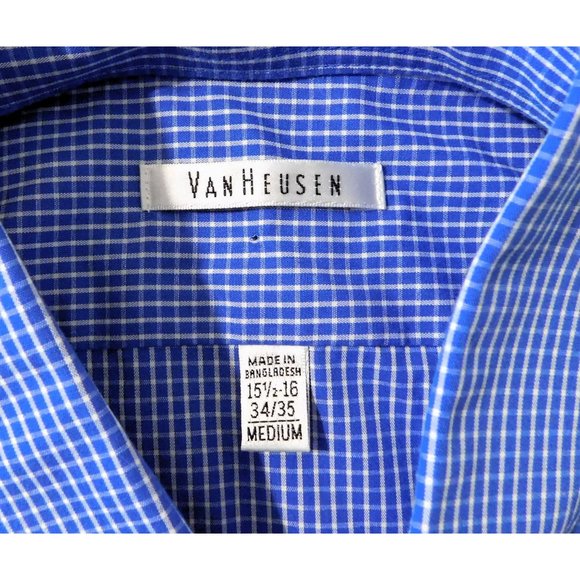 Van Heusen Shirt 15.5-16 34/35 TCU Frog Patch Blue White Check LS Cotton Blend - Picture 7 of 7